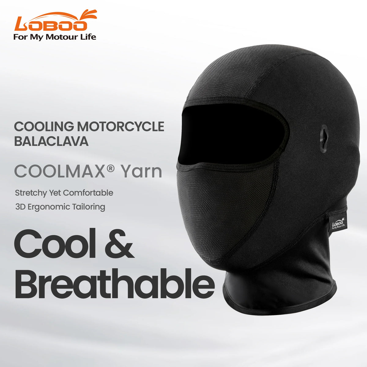 LOBOO RTT30 Cooling Motorcycle Balaclava | Breathable COOLMAX Summer Helmet Liner Face Mask with Glasses Slots