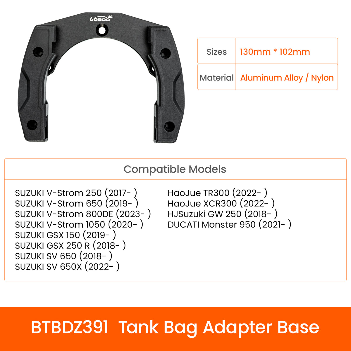 LOBOO BTBDZ391 Tank Bag Adapter Base | Aluminum Alloy & Nylon | Fits Suzuki, HAOJUE & Ducati