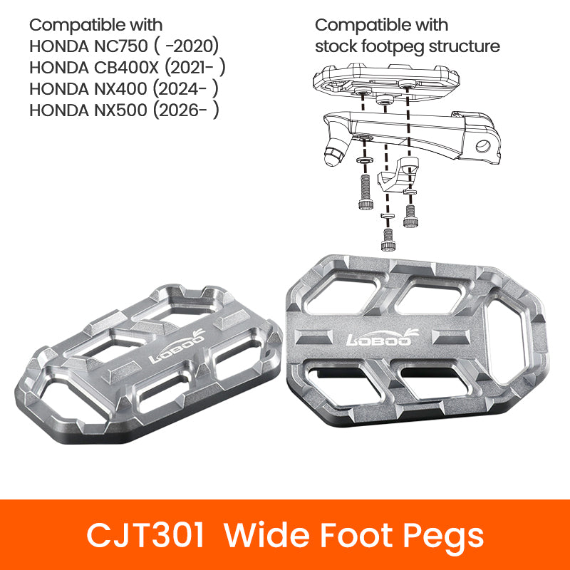 LOBOO Wide Foot Peg Extensions for Honda NX500(2026+) & NC750 | Bolt-On Enlarger Pads