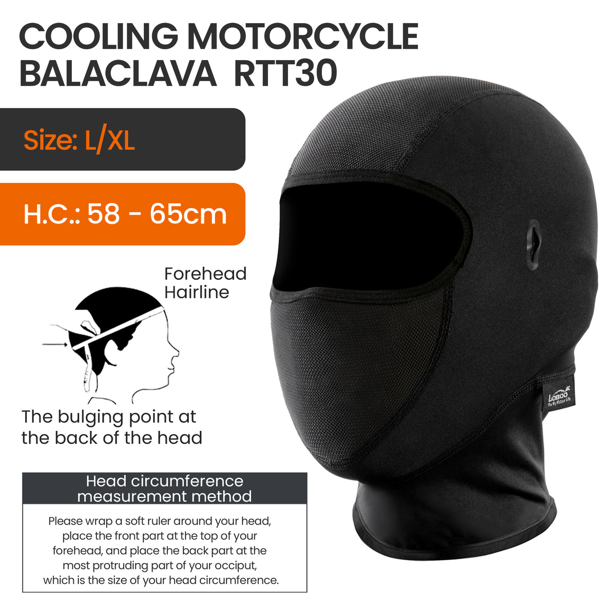 LOBOO RTT30 Cooling Motorcycle Balaclava | Breathable COOLMAX Summer Helmet Liner Face Mask with Glasses Slots