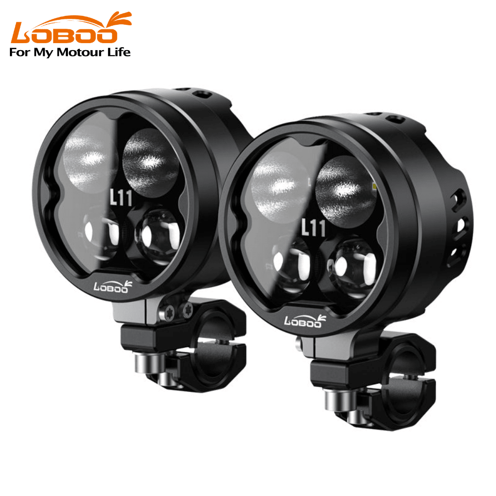 L11 Motorcycle Auxiliary Lights – 15000LM High/Low Beam with 3 Warning Modes, IP68 Waterproof, Intelligent Temp Control (Pair) - LOBOO