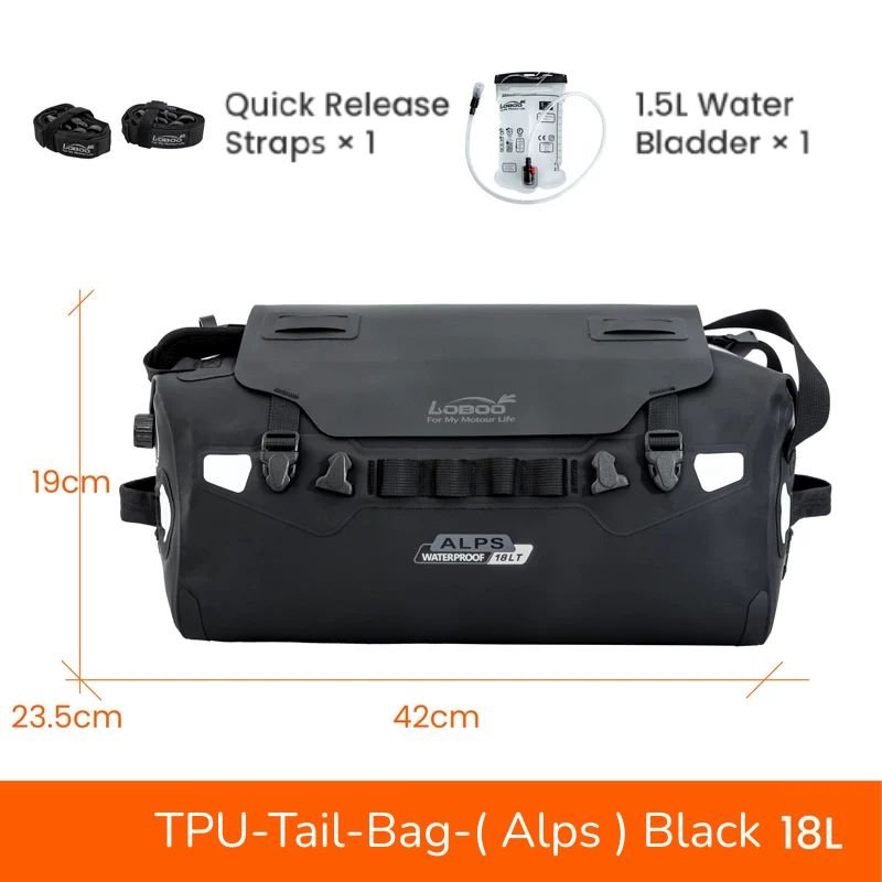 LOBOO Alps 46L Waterproof Tail Bag | IPX7 TPU Motorcycle Dry Bag with 1.5L Hydration Bladder - LOBOO
