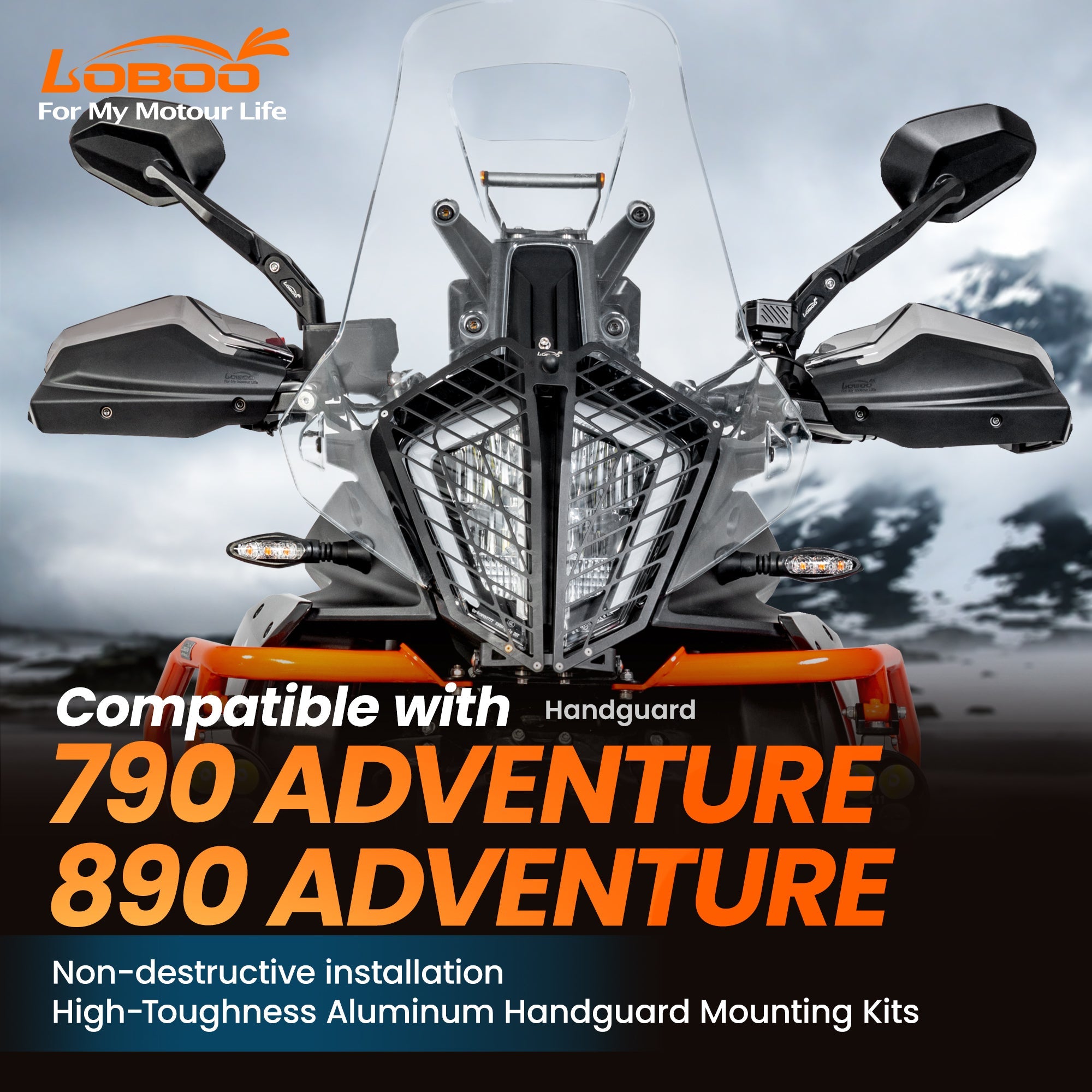 LOBOO Aluminum Handguard System for KTM 790/890 & Norden 901 | Adjustable Windshield & Crash Protection - LOBOO