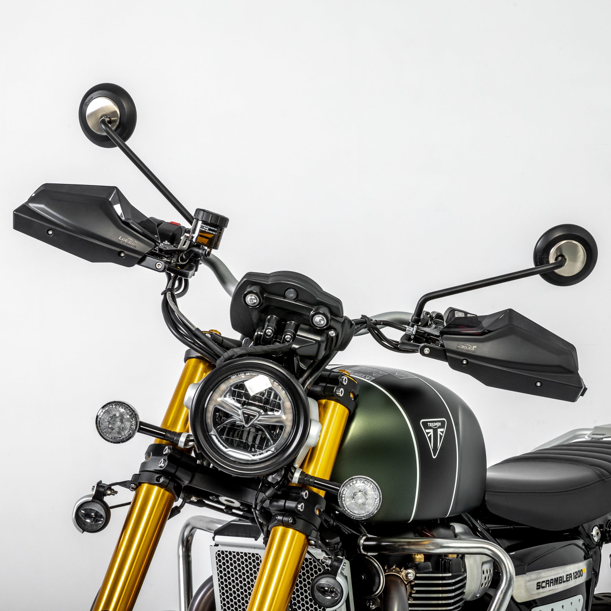 LOBOO Aluminum Handguard System for Triumph Scrambler 1200XE (2024+) | Adjustable Windshield & Impact Sliders - LOBOO