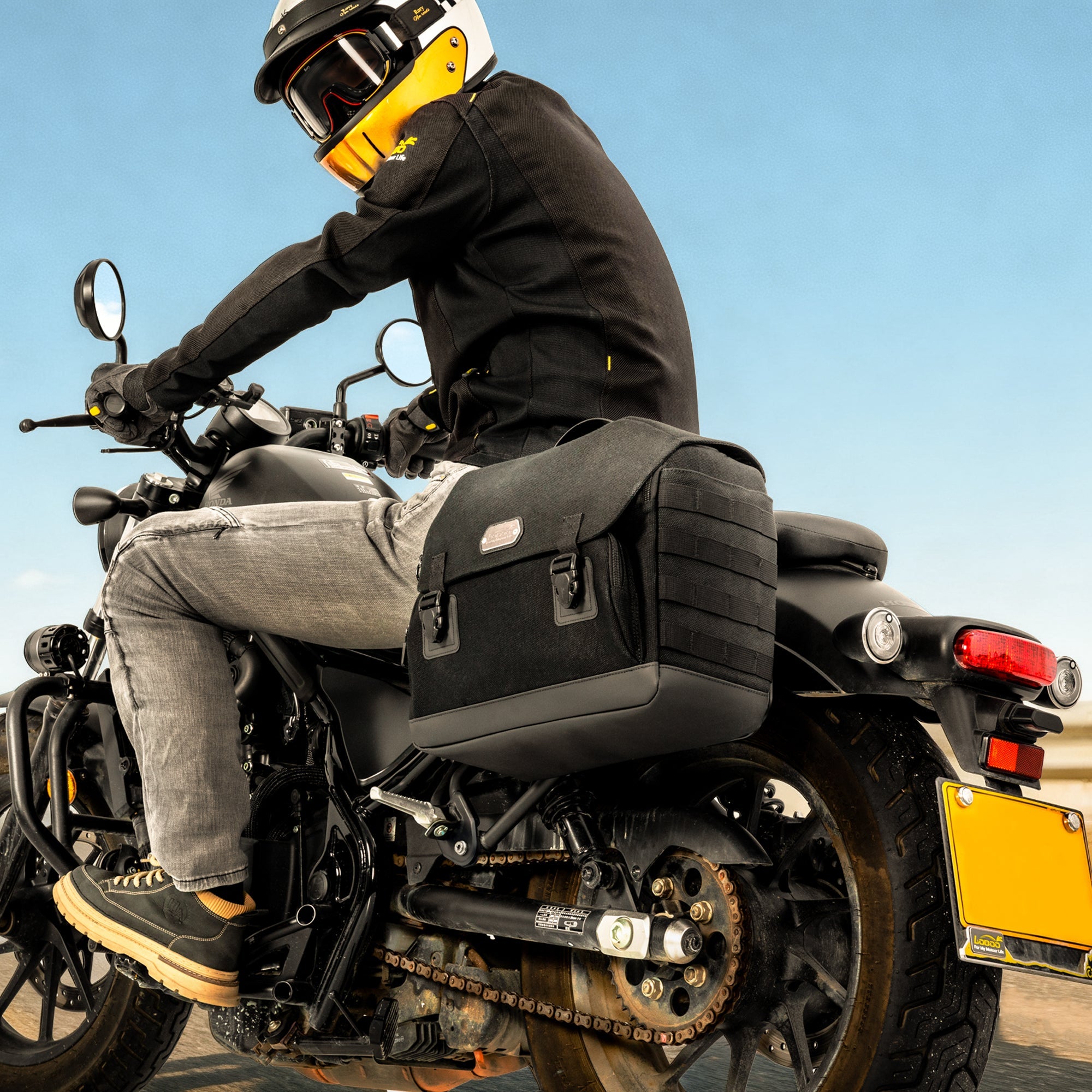 LOBOO BCB12BK Vintage 12L Motorcycle Side Bag | Waterproof & Quick - Release for Honda/Triumph - LOBOO