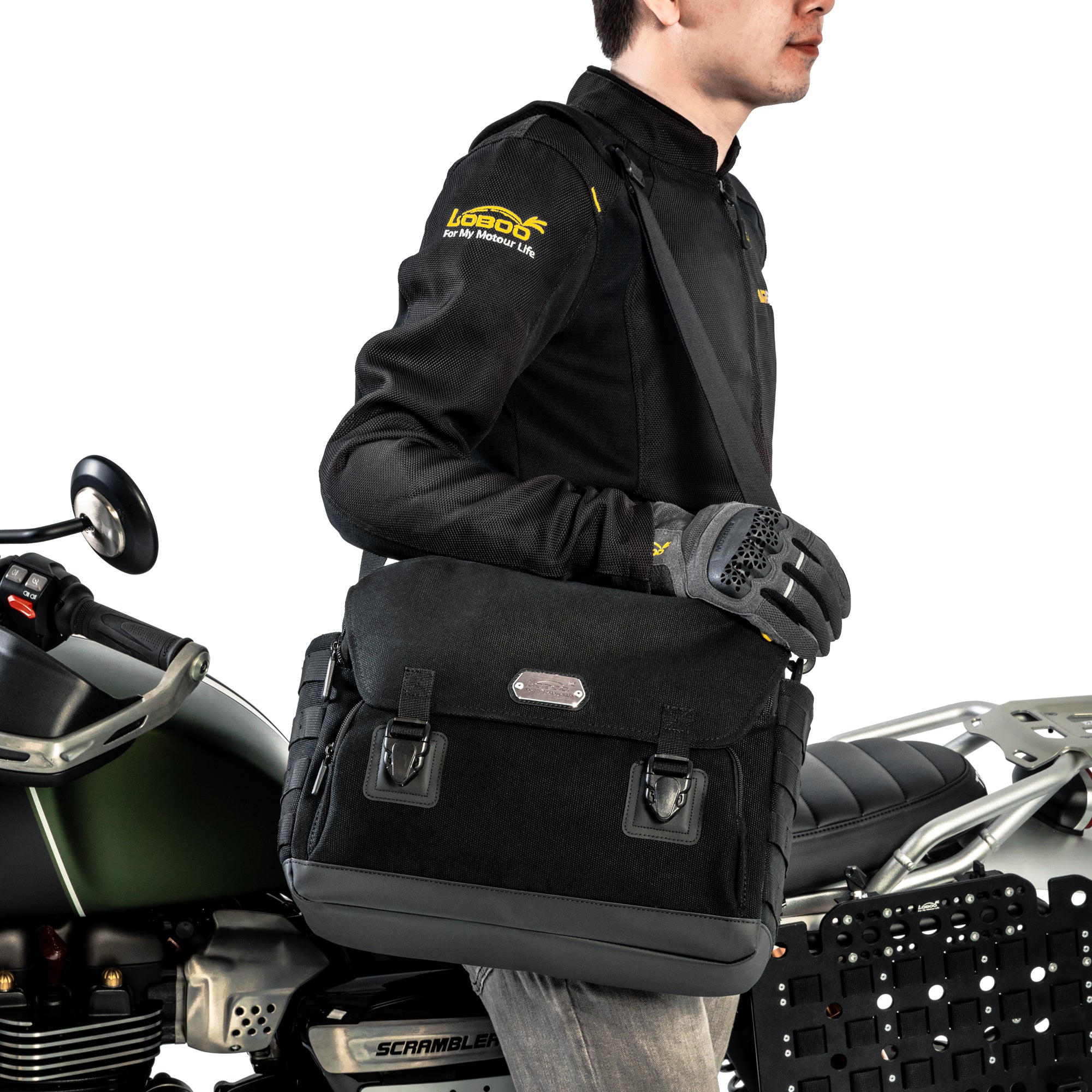 LOBOO BCB12BK Vintage 12L Motorcycle Side Bag | Waterproof & Quick - Release for Honda/Triumph - LOBOO