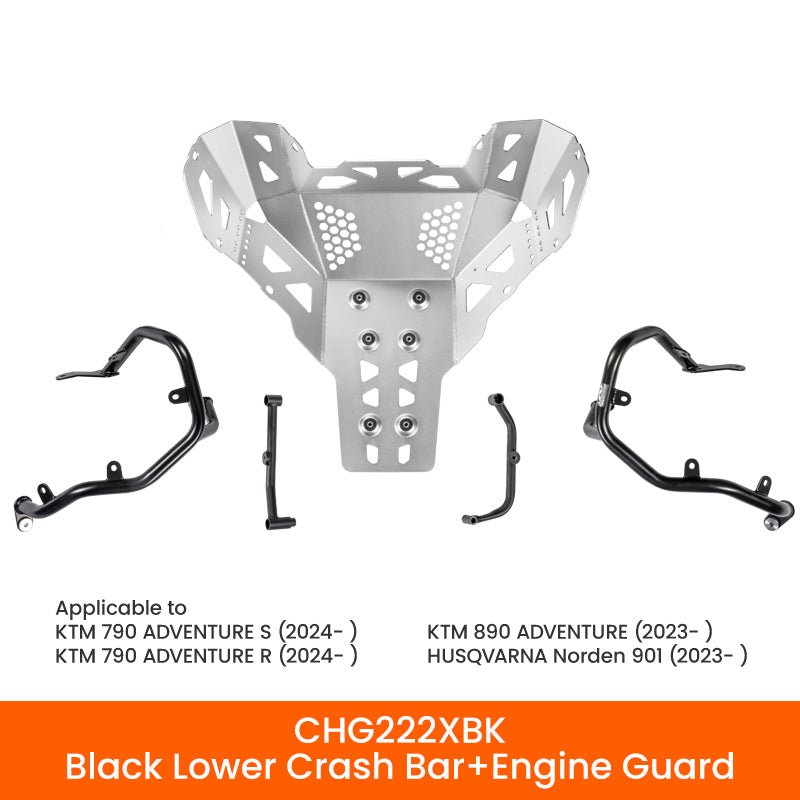 LOBOO Black/Orange Motorcycle Lower Crash Bars & Engine Guard for KTM 790/890 Adventure & Husqvarna Norden 901 - LOBOO
