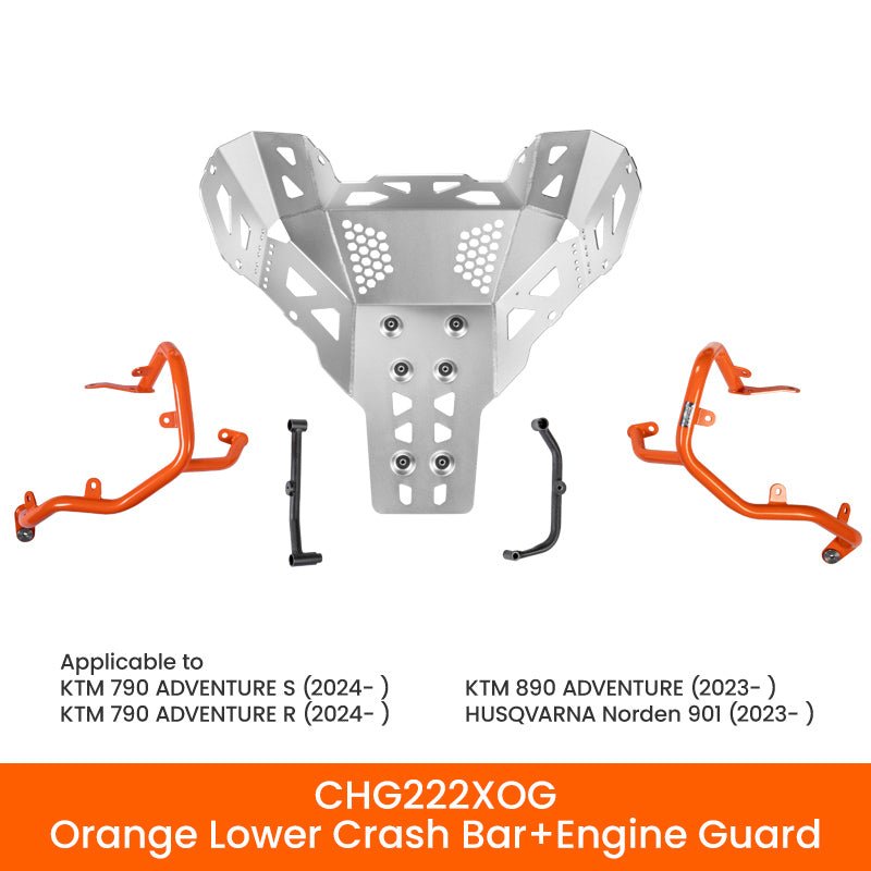 LOBOO Black/Orange Motorcycle Lower Crash Bars & Engine Guard for KTM 790/890 Adventure & Husqvarna Norden 901 - LOBOO