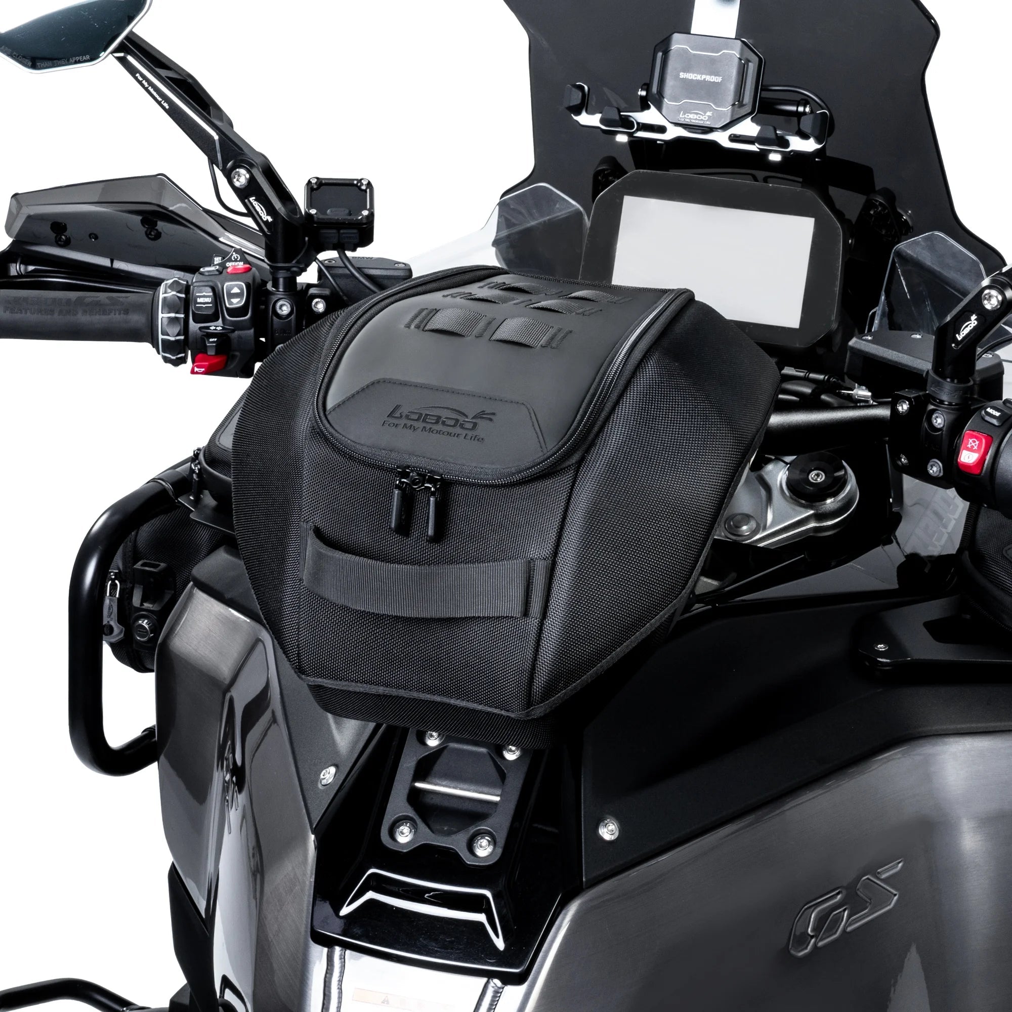 LOBOO BTB20BK Adventure Motorcycle Tank Bag with Magnetic Quick-Release System and Rain Cover, Heavy-Duty Universal Fits for BMW GS, KTM Adventure, Honda Africa Twin - LOBOO