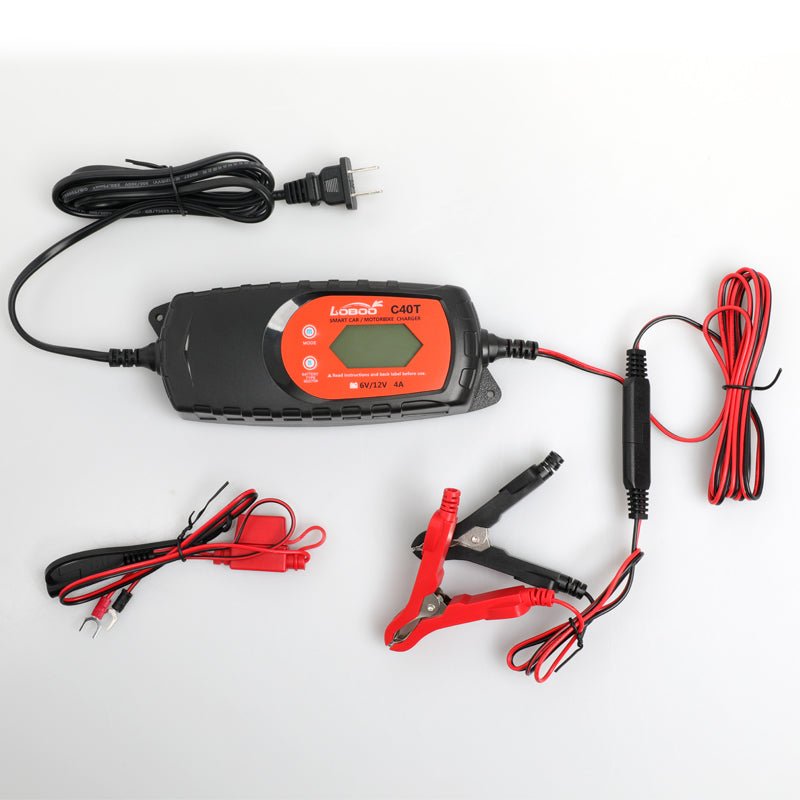 LOBOO C40T Smart Battery Tender & Charger (4A/1A) | 6V/12V Maintainer with LCD Display - LOBOO