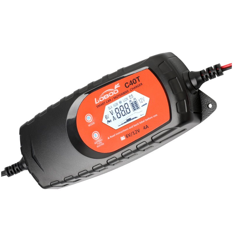 LOBOO C40T Smart Battery Tender & Charger (4A/1A) | 6V/12V Maintainer with LCD Display - LOBOO