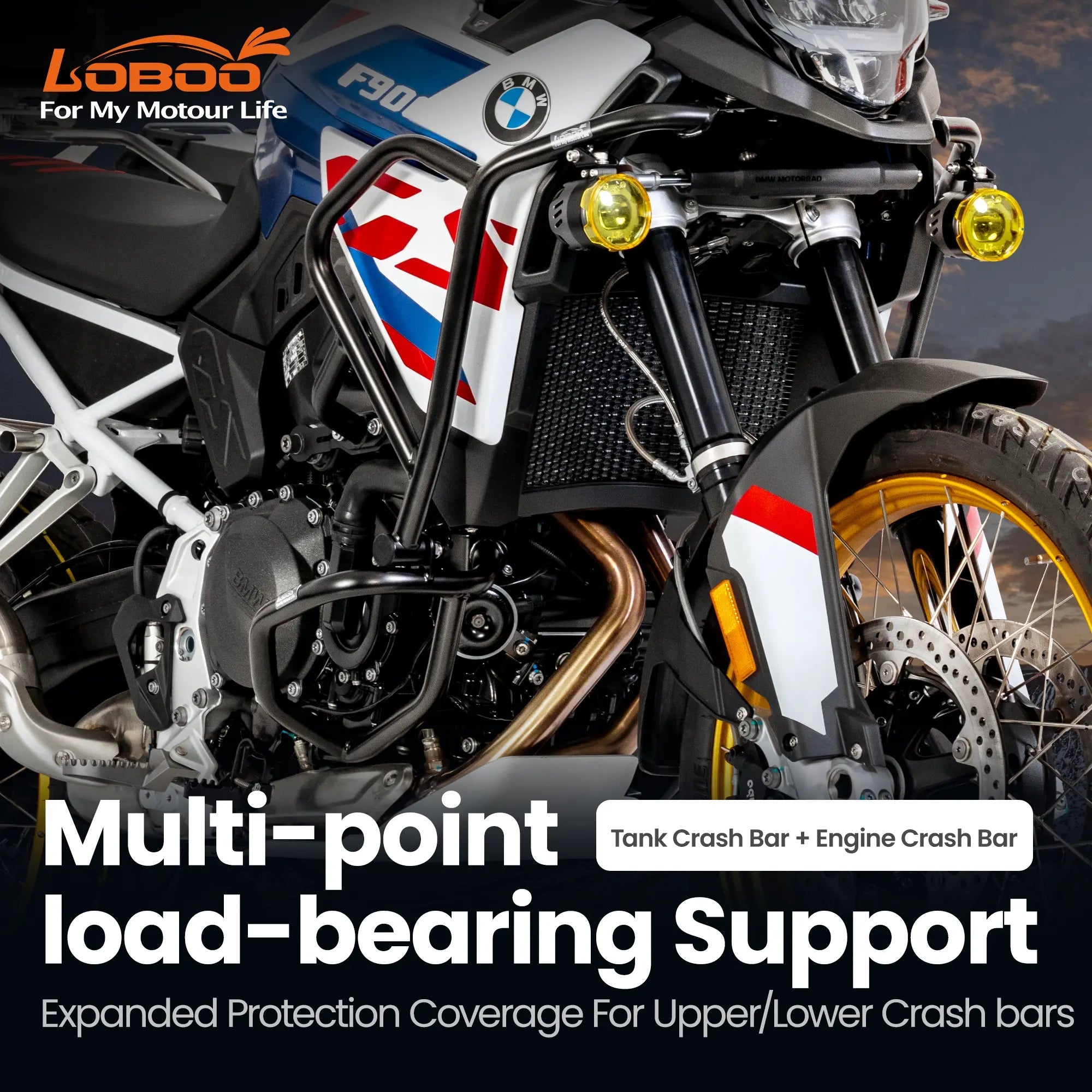 LOBOO CHG025S/X Crash Bar for BMW F900GS (2024+) | Tank & Engine Guard Set | 304 Stainless Steel - LOBOO
