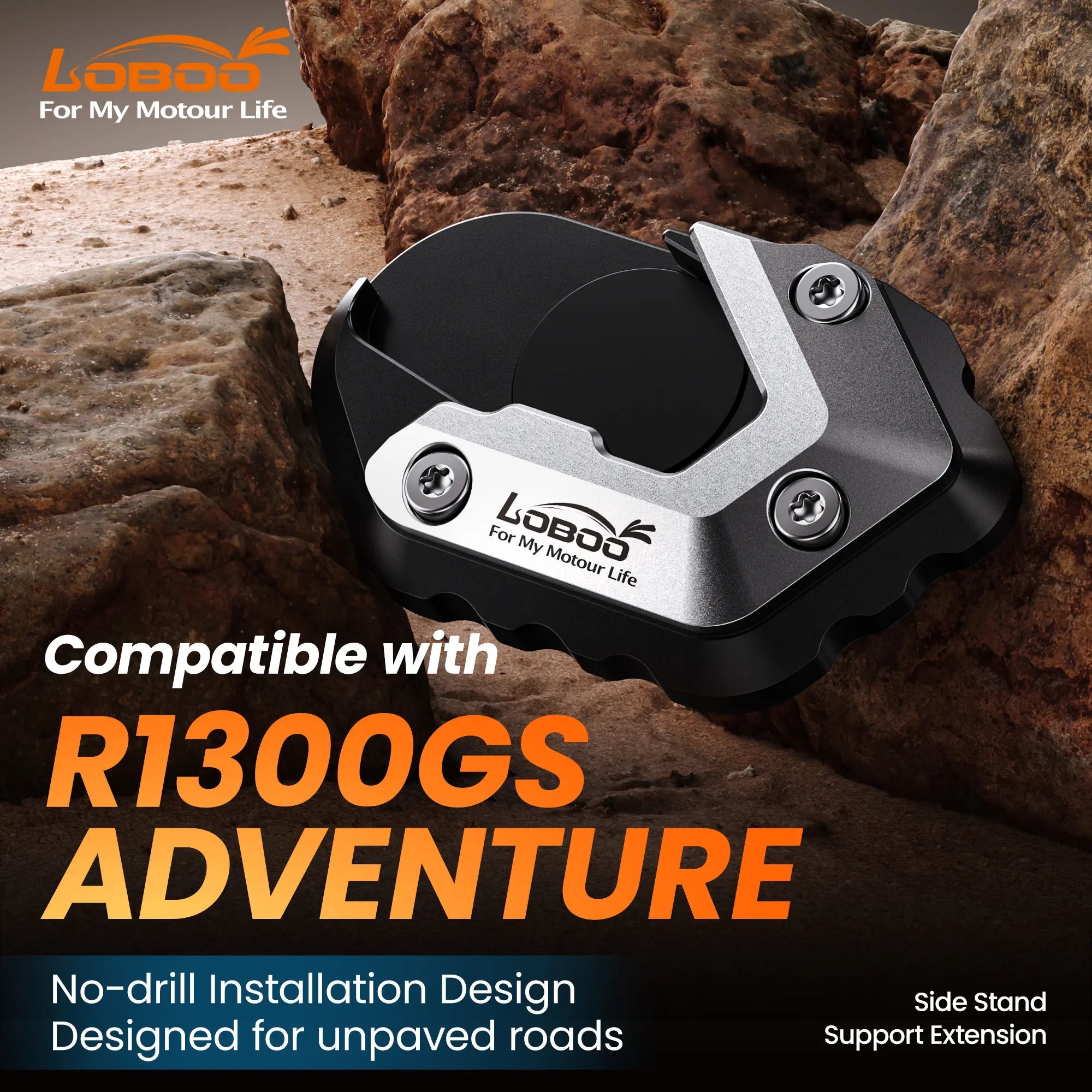 LOBOO CJC151 - CN Side Stand Foot Enlarger for BMW R1300GS | CNC Aluminum Kickstand Pad - LOBOO