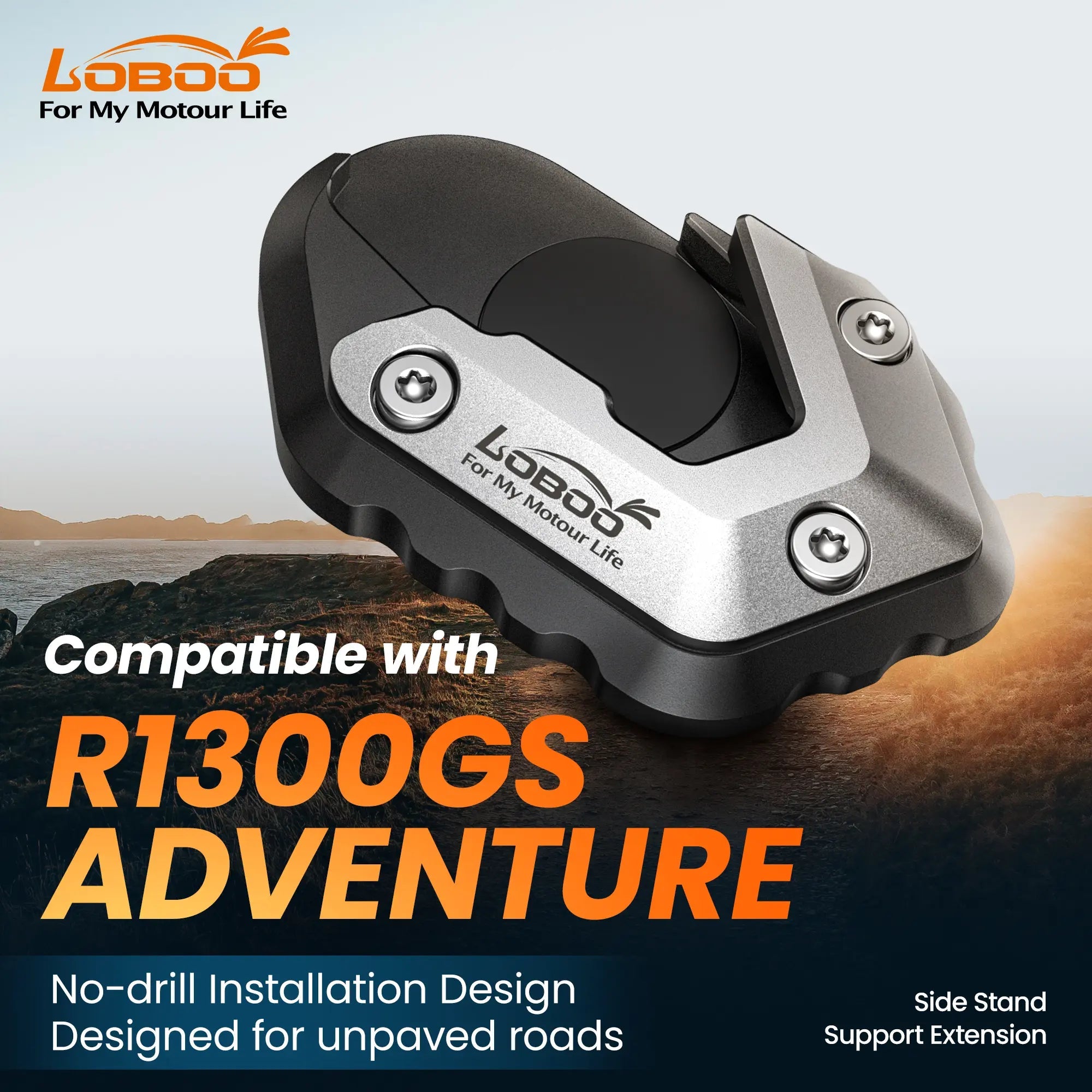 LOBOO CJC151 - CN Side Stand Foot Enlarger for BMW R1300GS | CNC Aluminum Kickstand Pad - LOBOO