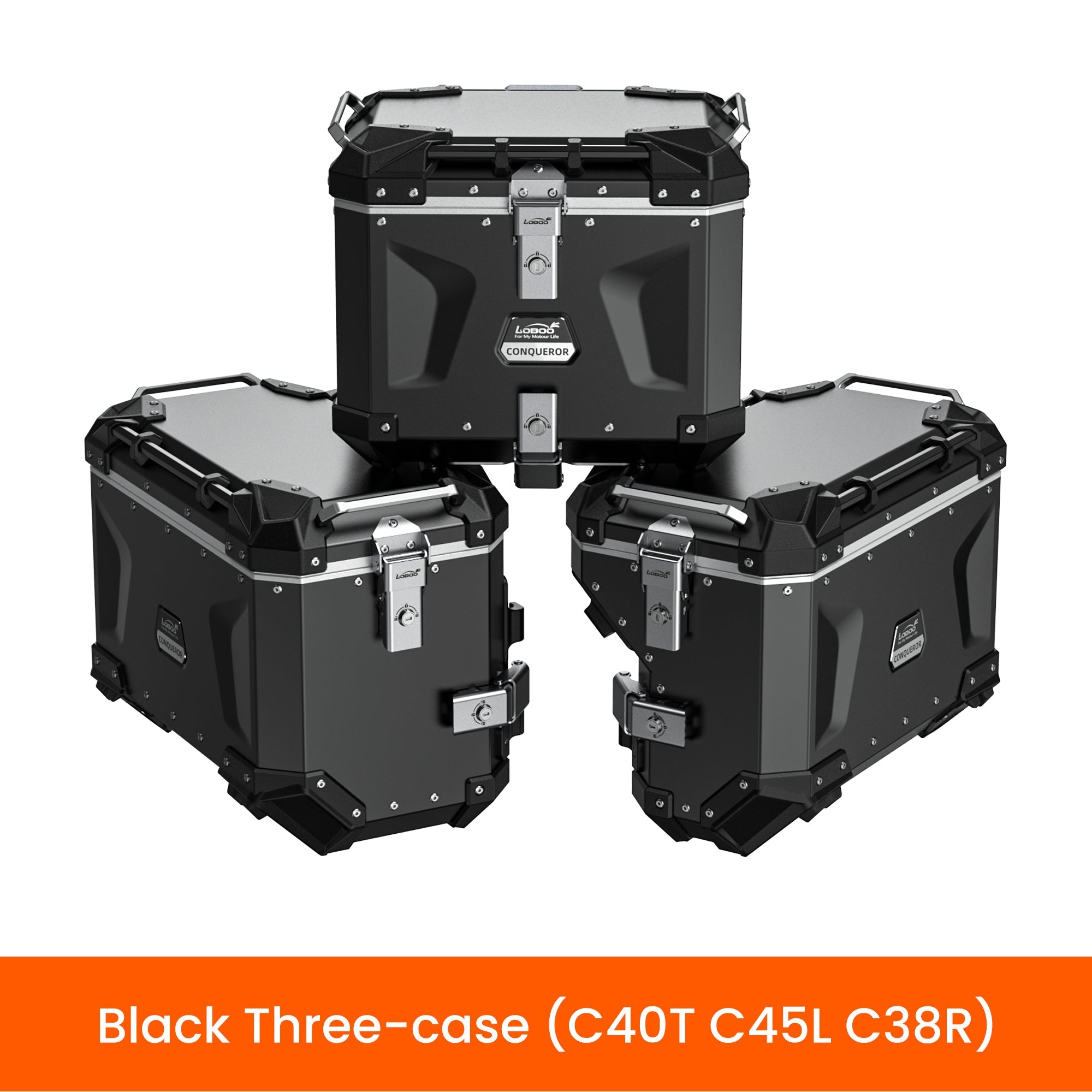 LOBOO CONQUEROR Aluminum Pannier & Top Case Set for BMW R1200GS / R1250GS / ADV (2013 - 2024) - Patented 9 - Point Quick - Release System & Sliding Rack - LOBOO