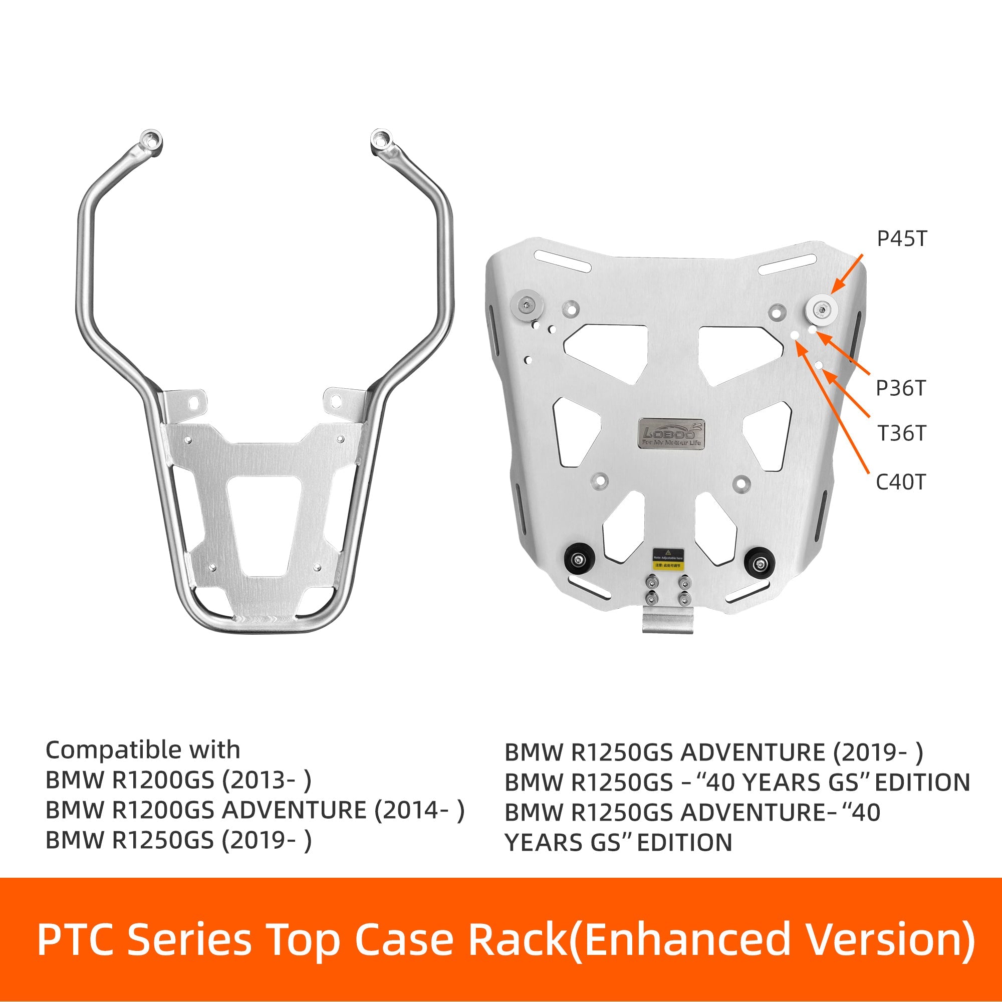 LOBOO CONQUEROR Aluminum Pannier & Top Case Set for BMW R1200GS / R1250GS / ADV (2013 - 2024) - Patented 9 - Point Quick - Release System & Sliding Rack - LOBOO