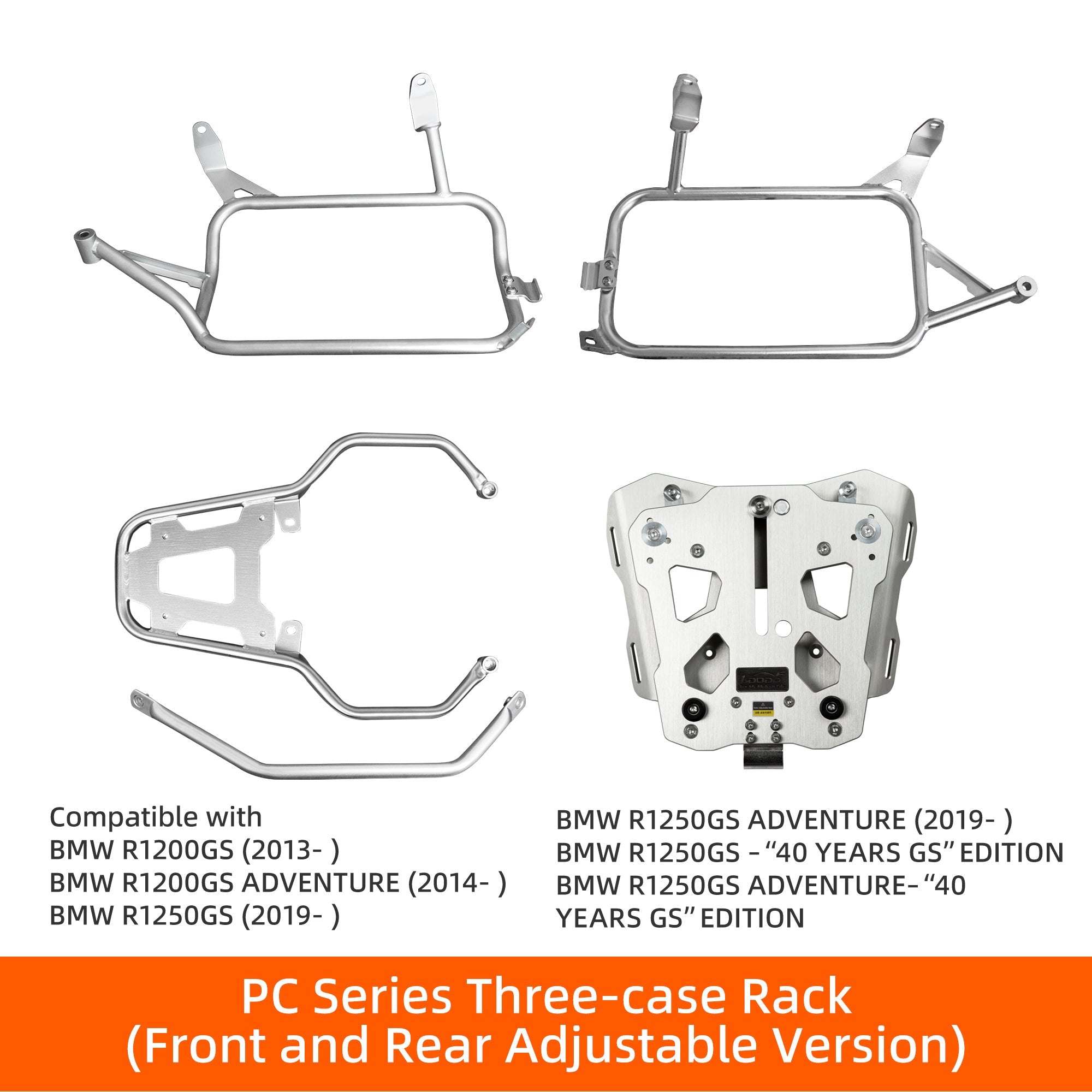 LOBOO CONQUEROR Aluminum Pannier & Top Case Set for BMW R1200GS / R1250GS / ADV (2013 - 2024) - Patented 9 - Point Quick - Release System & Sliding Rack - LOBOO