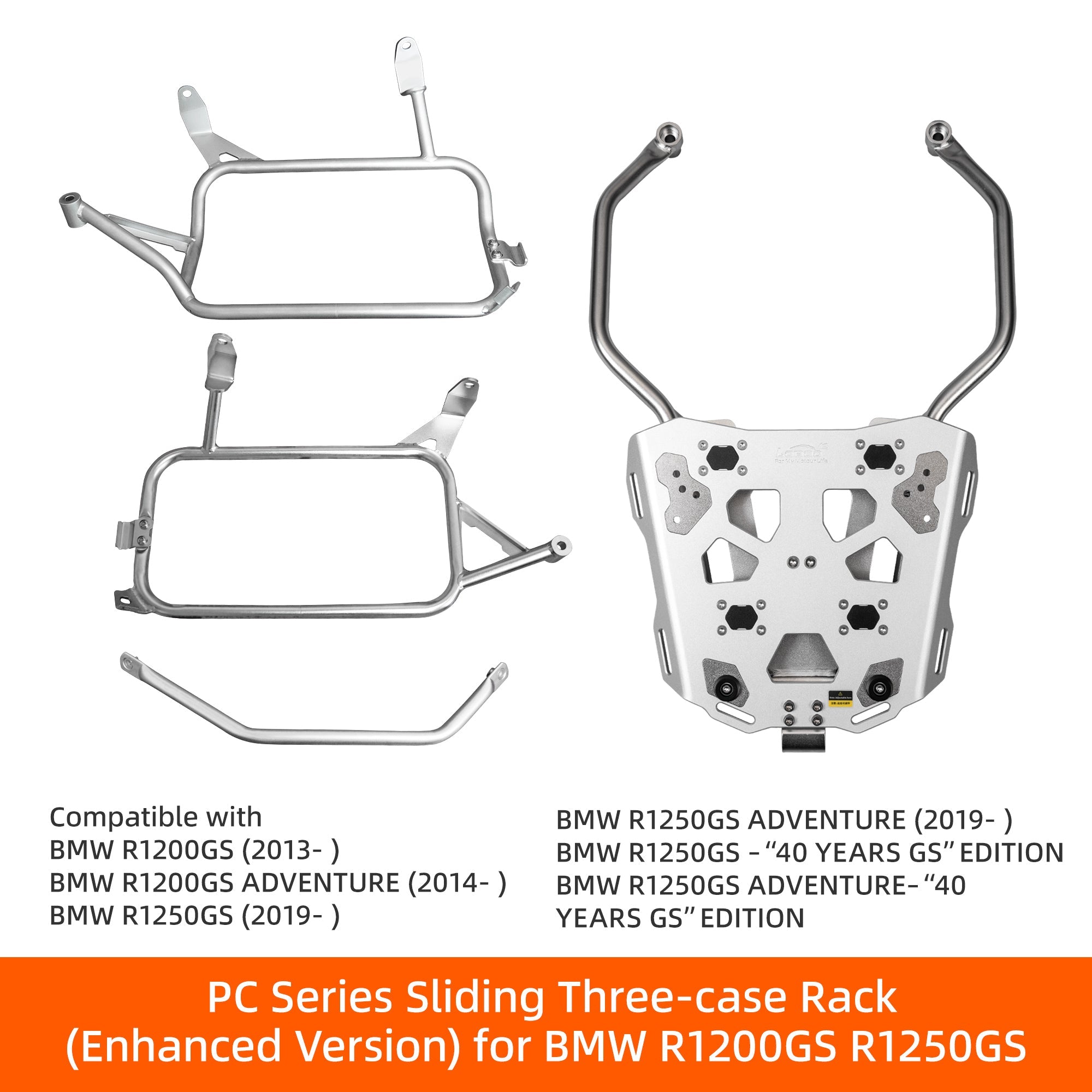 LOBOO CONQUEROR Aluminum Pannier & Top Case Set for BMW R1200GS / R1250GS / ADV (2013 - 2024) - Patented 9 - Point Quick - Release System & Sliding Rack - LOBOO