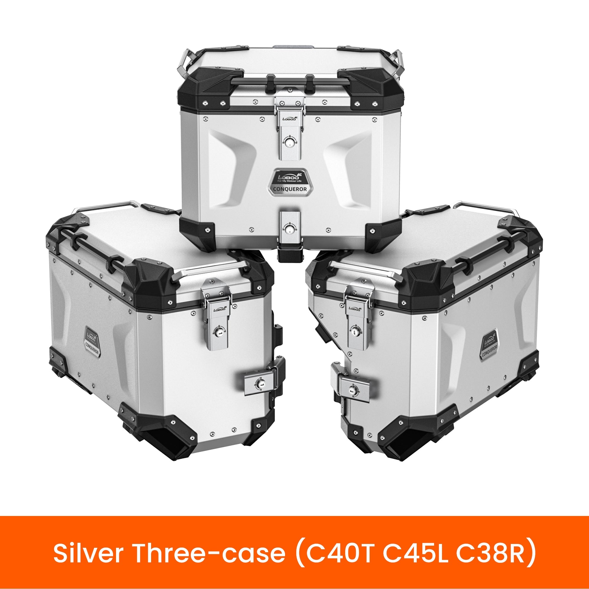 LOBOO CONQUEROR Aluminum Pannier & Top Case Set for BMW R1200GS / R1250GS / ADV (2013 - 2024) - Patented 9 - Point Quick - Release System & Sliding Rack - LOBOO