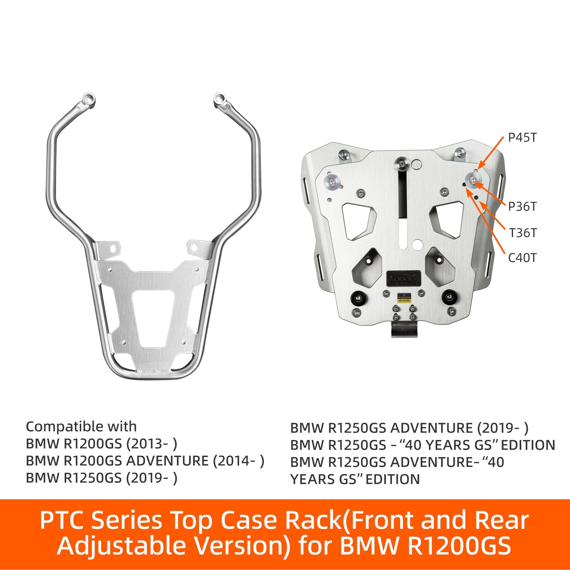 LOBOO CONQUEROR Aluminum Pannier & Top Case Set for BMW R1200GS / R1250GS / ADV (2013 - 2024) - Patented 9 - Point Quick - Release System & Sliding Rack - LOBOO