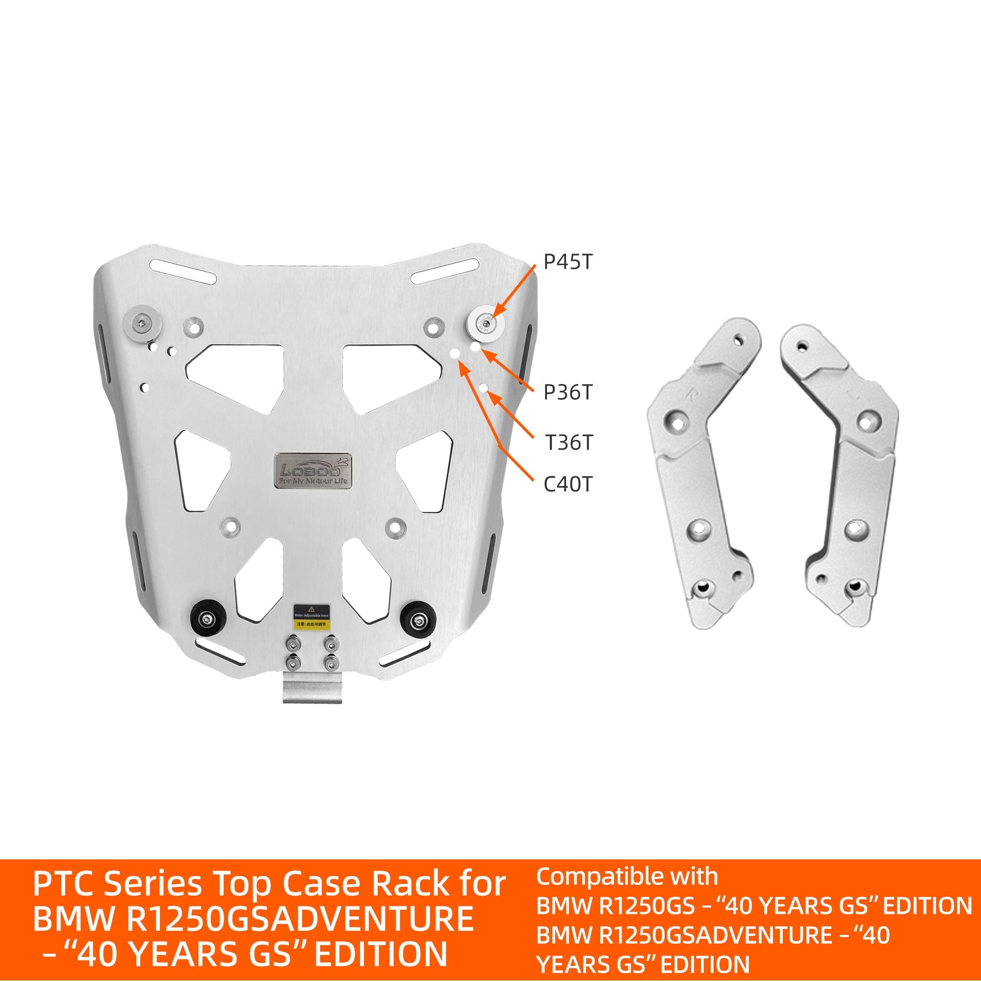 LOBOO CONQUEROR Aluminum Pannier & Top Case Set for BMW R1200GS / R1250GS / ADV (2013 - 2024) - Patented 9 - Point Quick - Release System & Sliding Rack - LOBOO