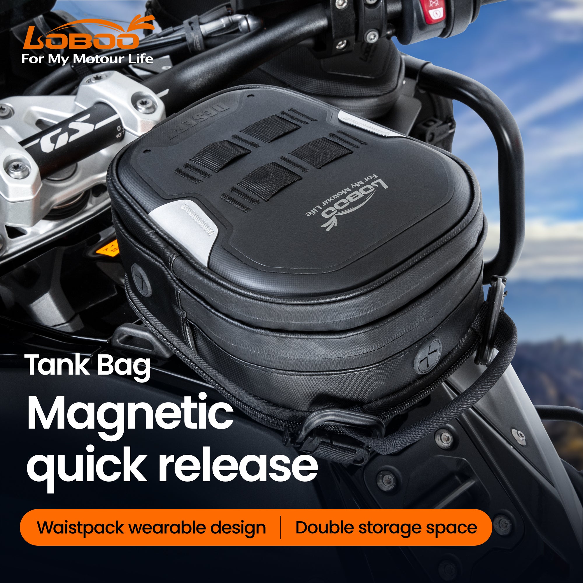 LOBOO DESERT Motorcycle Tank Bag (BTB0S5BK) - LOBOO