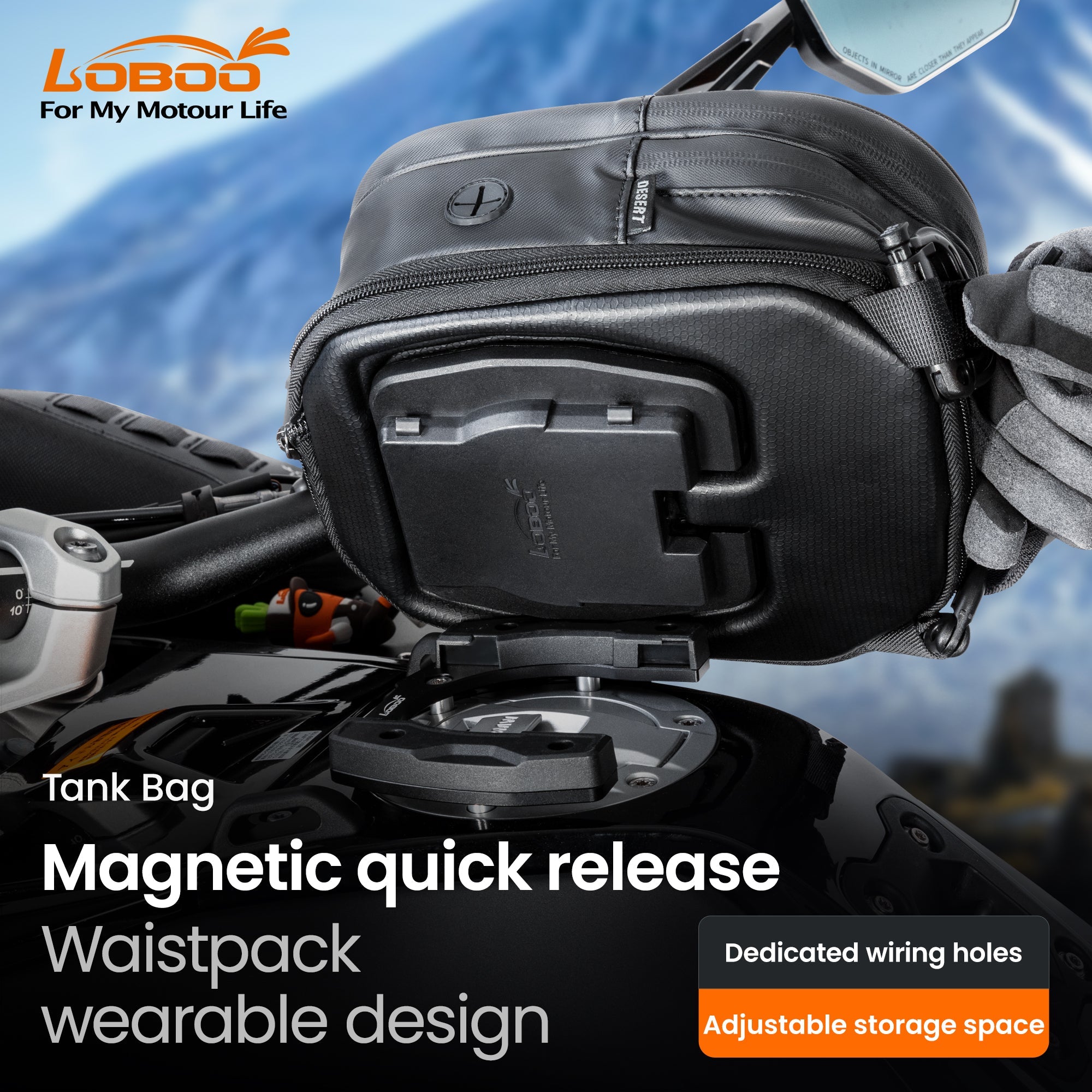 LOBOO DESERT Motorcycle Tank Bag (BTB0S5BK) - LOBOO