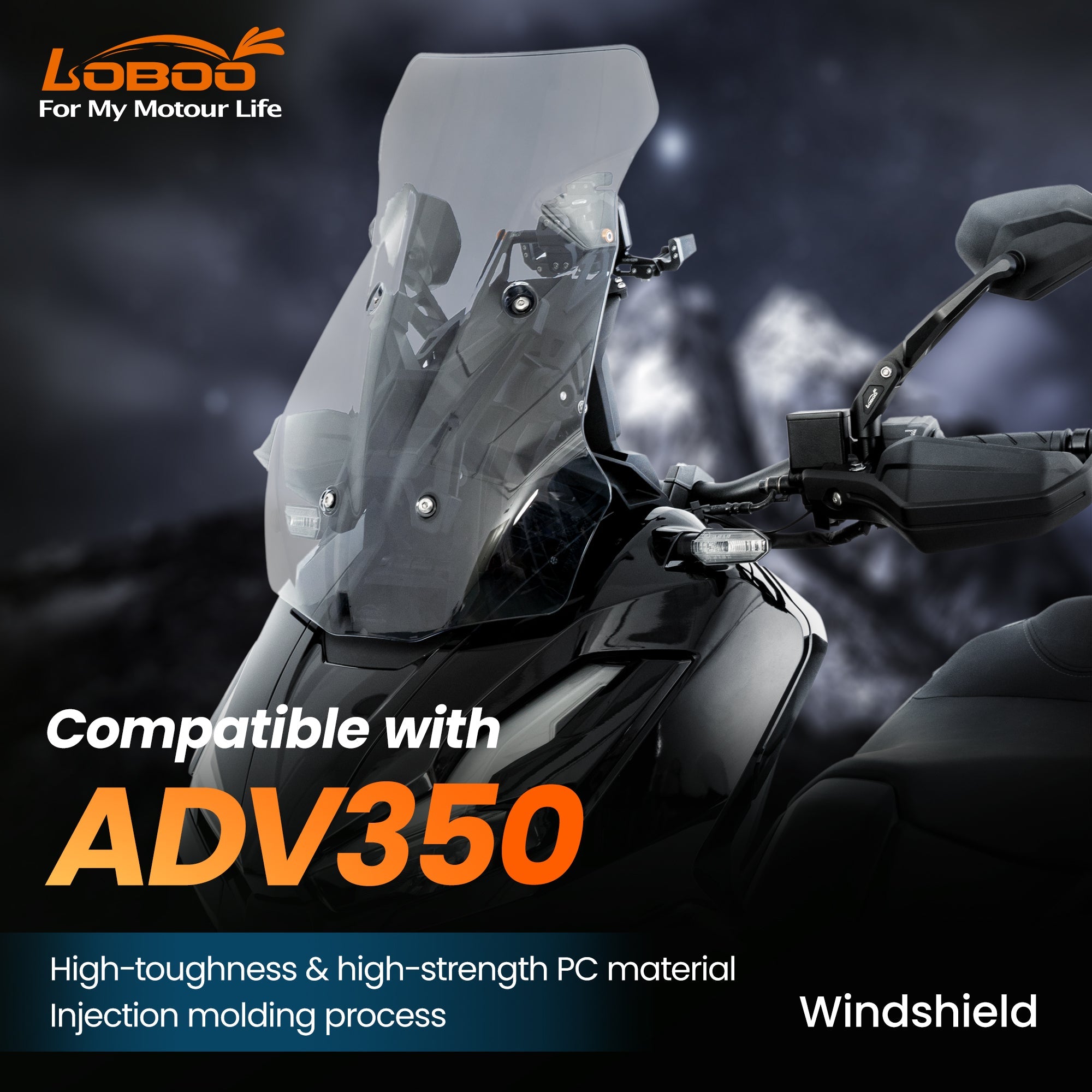 LOBOO High - Strength PC Windshield for Honda ADV350 (2025+) | Transparent & Light Gray - LOBOO