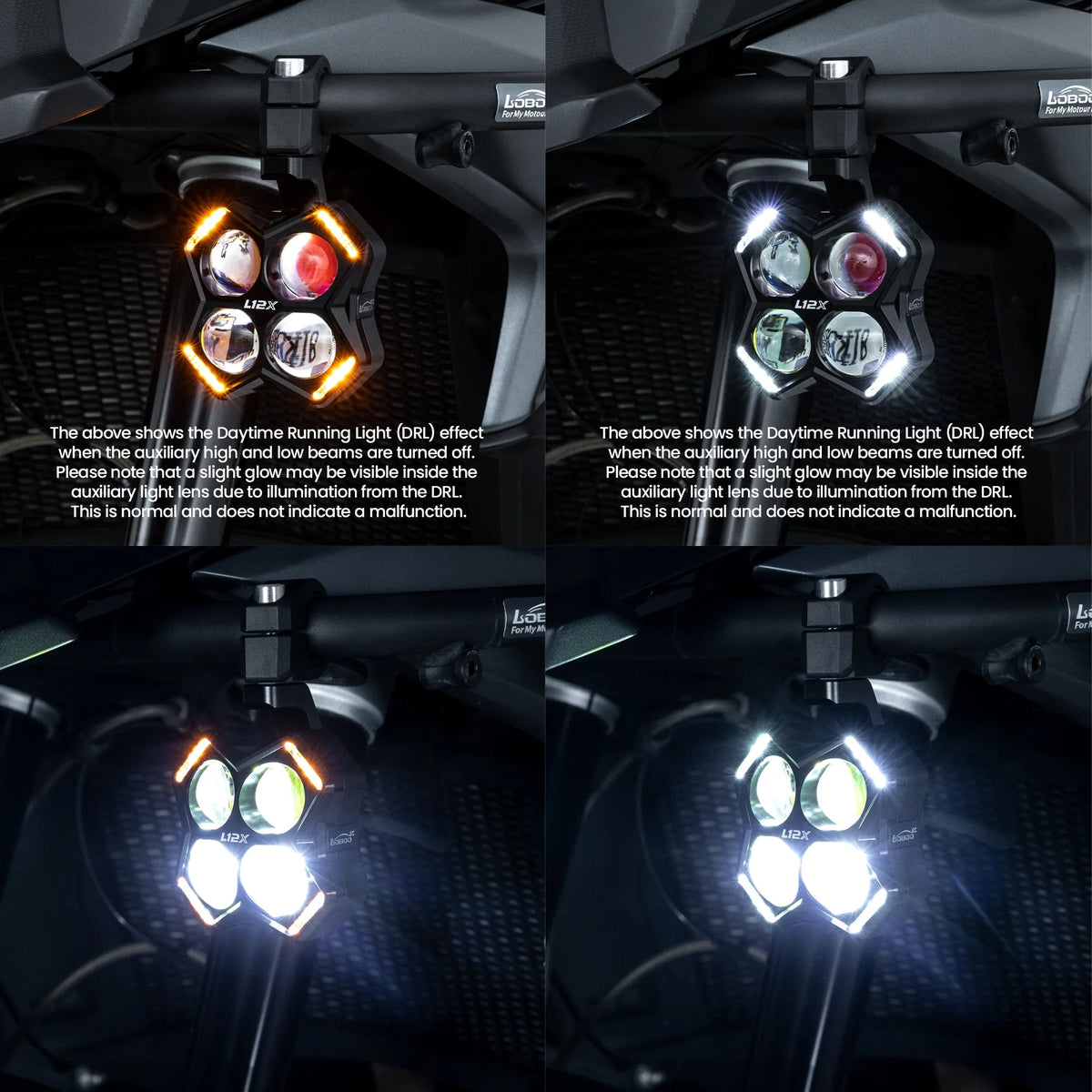 LOBOO L12X Universal LED Auxiliary Lights Kit | 16,000 Lumens High/Low Beam Adventure Driving Fog Lights for BMW GS, Honda, KTM & Motorcycles - LOBOO