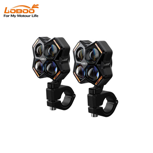 LOBOO L12X Universal LED Auxiliary Lights Kit | 16,000 Lumens High/Low Beam Adventure Driving Fog Lights for BMW GS, Honda, KTM & Motorcycles - LOBOO