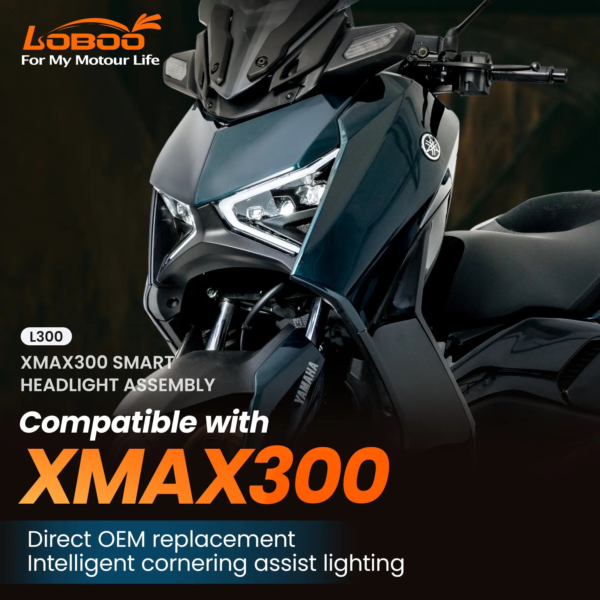 LOBOO L300 SMART Headlight Assembly for Yamaha XMAX 300 | Intelligent Cornering Light - LOBOO