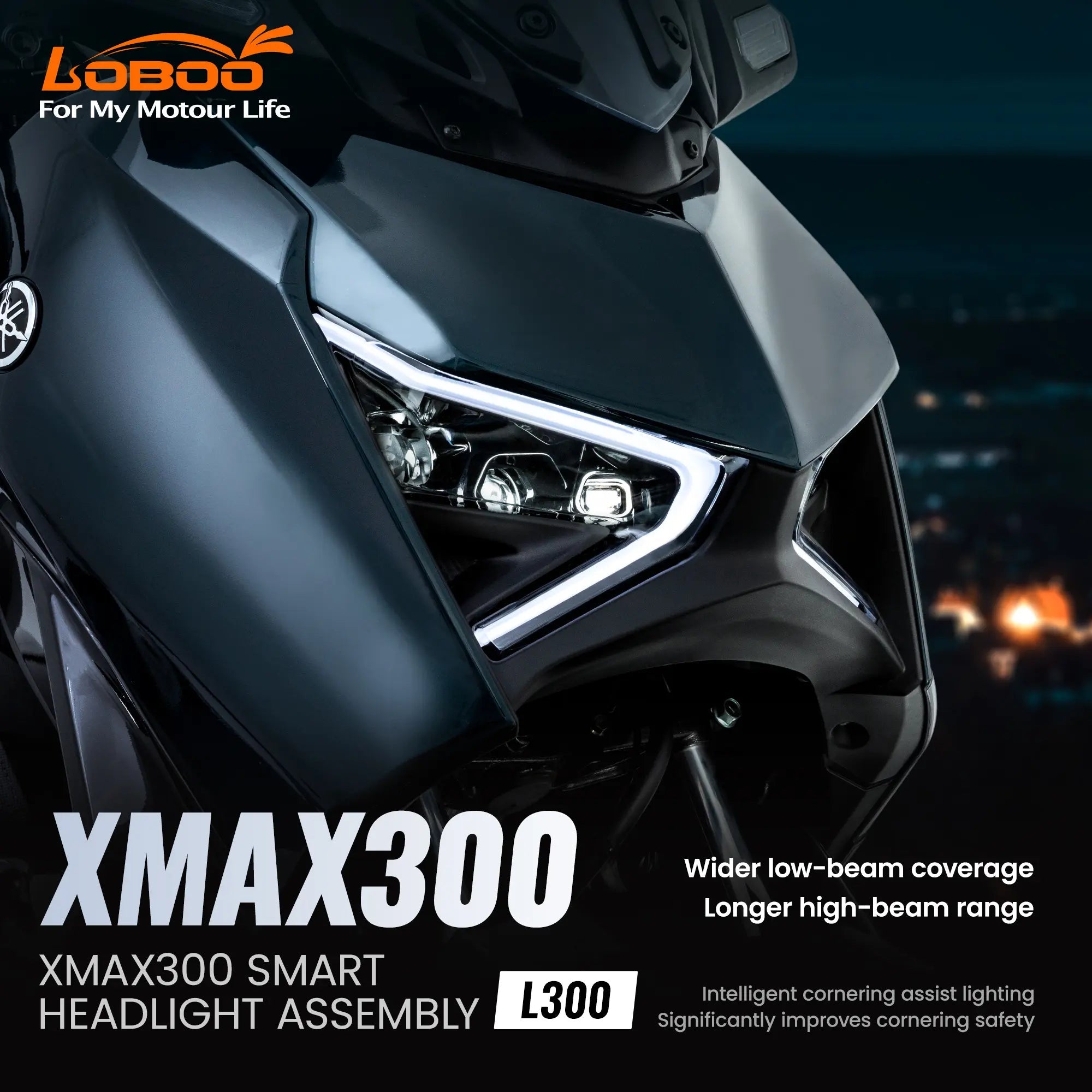 LOBOO L300 SMART Headlight Assembly for Yamaha XMAX 300 | Intelligent Cornering Light - LOBOO