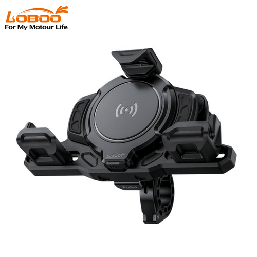 LOBOO PH02S Anti-Vibration Motorcycle Phone Mount - 15W Wireless & 24W Fast Wired Charging - Shock Absorbing Holder for iPhone/Samsung - Fits 22-28mm Handlebars & Mirros - LOBOO