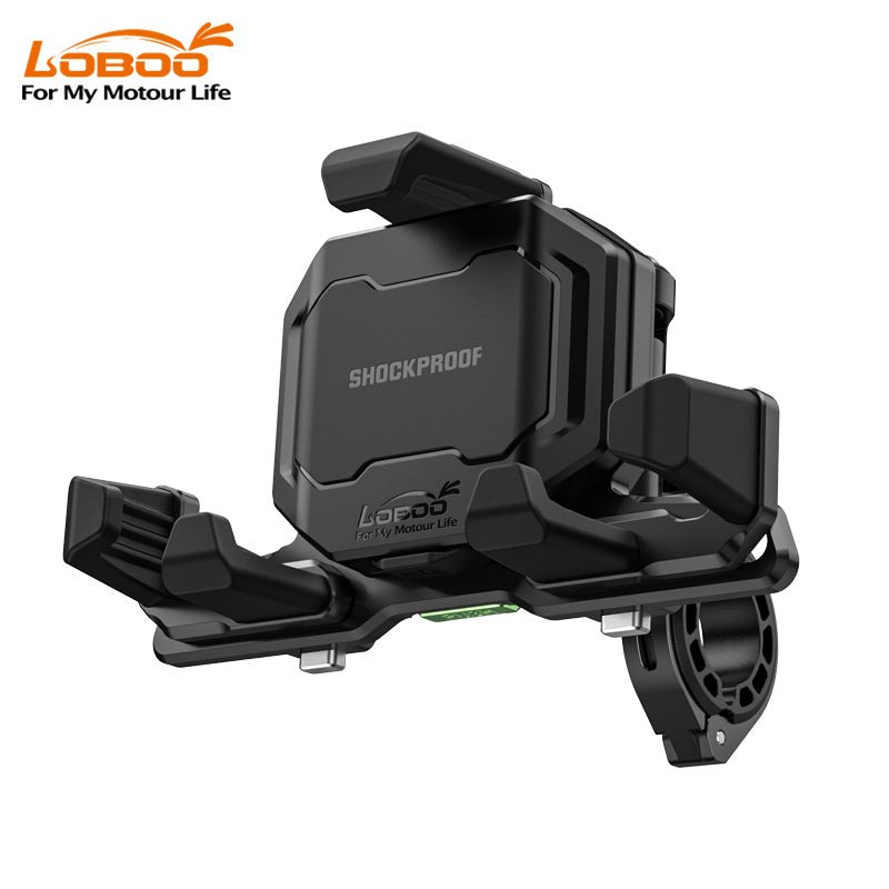 LOBOO PH06 Anti - Vibration Phone Mount - Magnetic Damping + 15W Wireless Charging - Aluminum Motorcycle Holder (Fits 4.7" - 7.2" Phones) - LOBOO