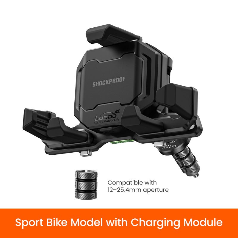 LOBOO PH06 Anti - Vibration Phone Mount - Magnetic Damping + 15W Wireless Charging - Aluminum Motorcycle Holder (Fits 4.7" - 7.2" Phones) - LOBOO