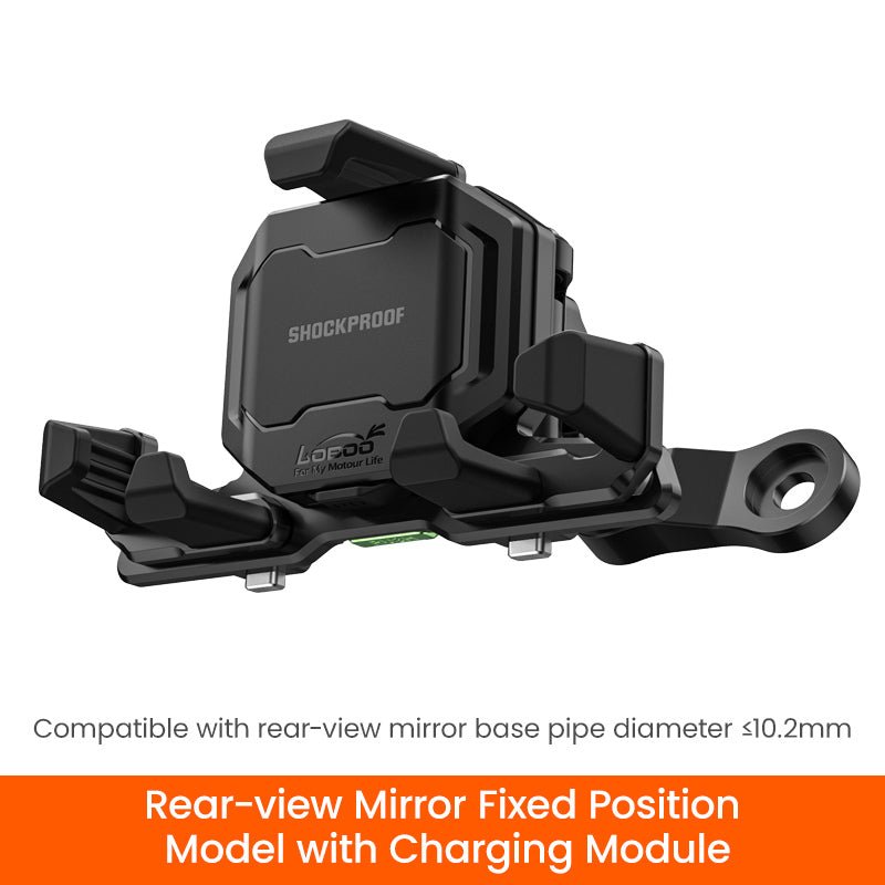 LOBOO PH06 Anti - Vibration Phone Mount - Magnetic Damping + 15W Wireless Charging - Aluminum Motorcycle Holder (Fits 4.7" - 7.2" Phones) - LOBOO