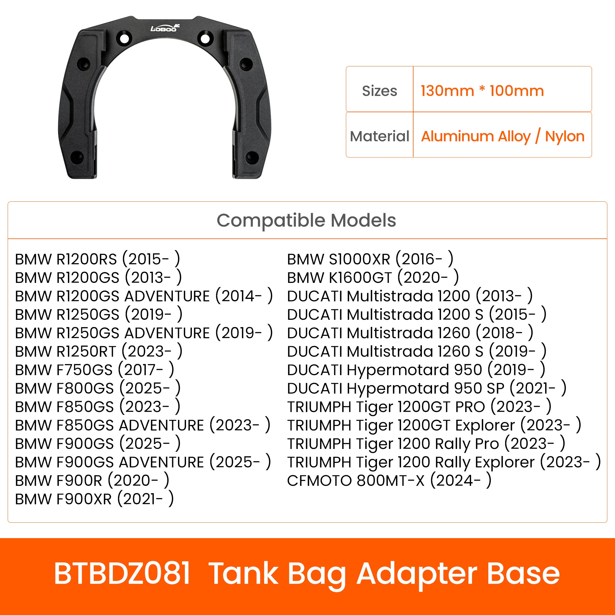 LOBOO Quick - Lock Tank Bag (Expandable) | 2520D Ballistic Nylon Adventure Luggage for BMW, KTM & Ducati - LOBOO