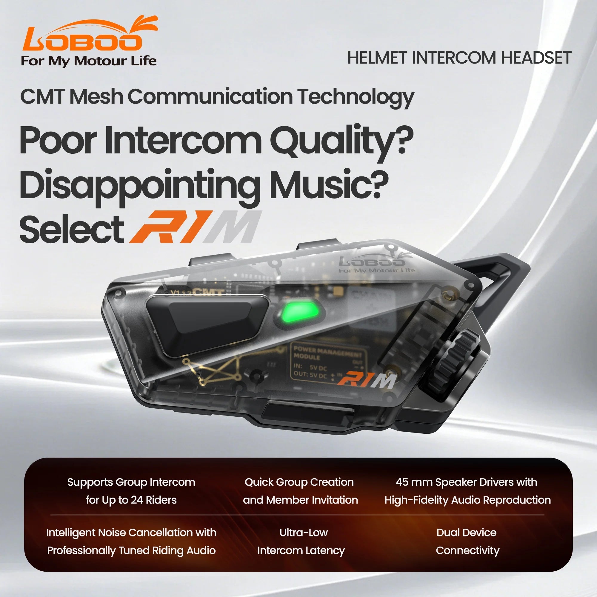 LOBOO R1M Intercom Headset – Side Profile View