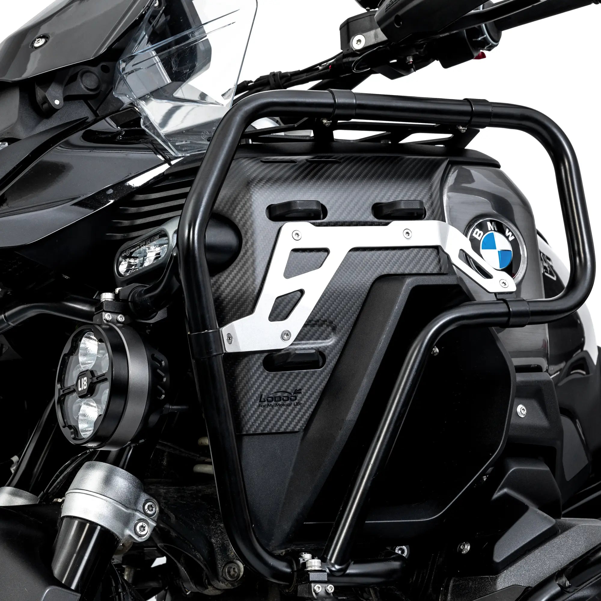 LOBOO Real Carbon Fiber Radiator Guards for BMW R1300GS ADV (2024 - ) | Lightweight Protective Cover & Bag Mounts - LOBOO