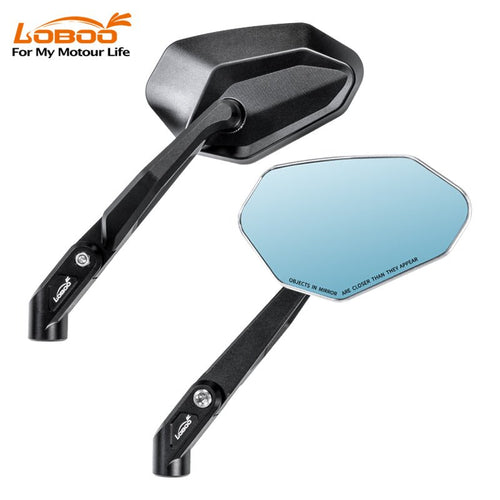 LOBOO RM03 Angular Foldable Mirrors (CNC Aluminum) | Modern ADV & Streetfighter Style | Anti-Glare - LOBOO