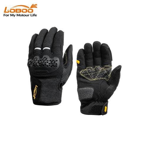 LOBOO RST11 Men's Summer Motorcycle Gloves – Vented ADV Touchscreen Riding Gloves with Knuckle Armor (Black/Grey, S-3XL) - LOBOO