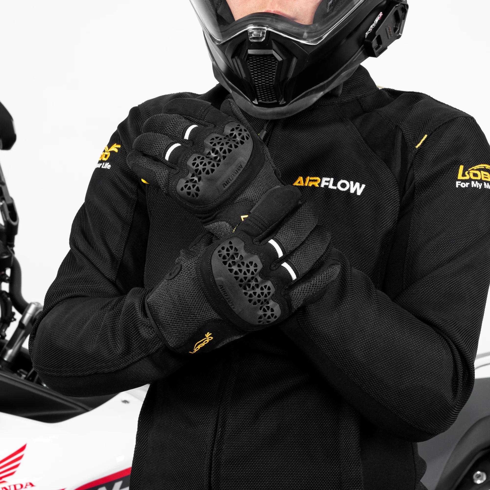 LOBOO RST11 Men's Summer Motorcycle Gloves – Vented ADV Touchscreen Riding Gloves with Knuckle Armor (Black/Grey, S-3XL) - LOBOO
