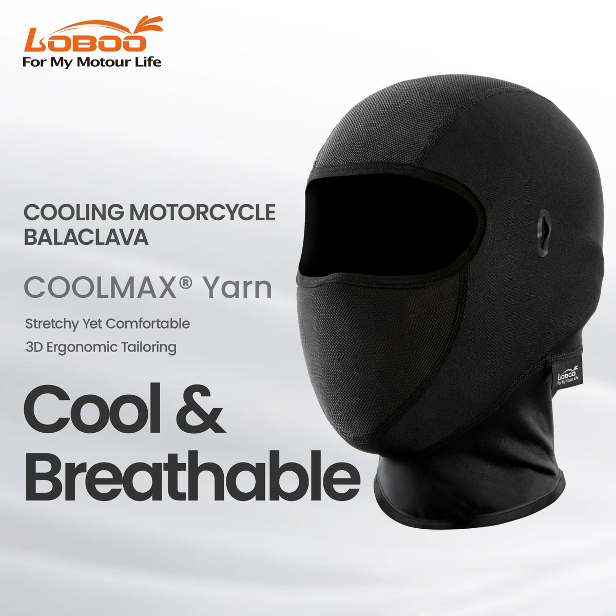 LOBOO RTT30 Cooling Motorcycle Balaclava | Breathable COOLMAX Summer Helmet Liner Face Mask with Glasses Slots - LOBOO