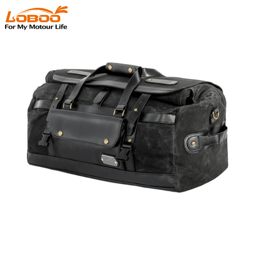 LOBOO Vintage Tail Bag (40L) - Waterproof Canvas Motorcycle Duffle with Magnetic Roll-Top | Scrambler & Café Racer Luggage - LOBOO