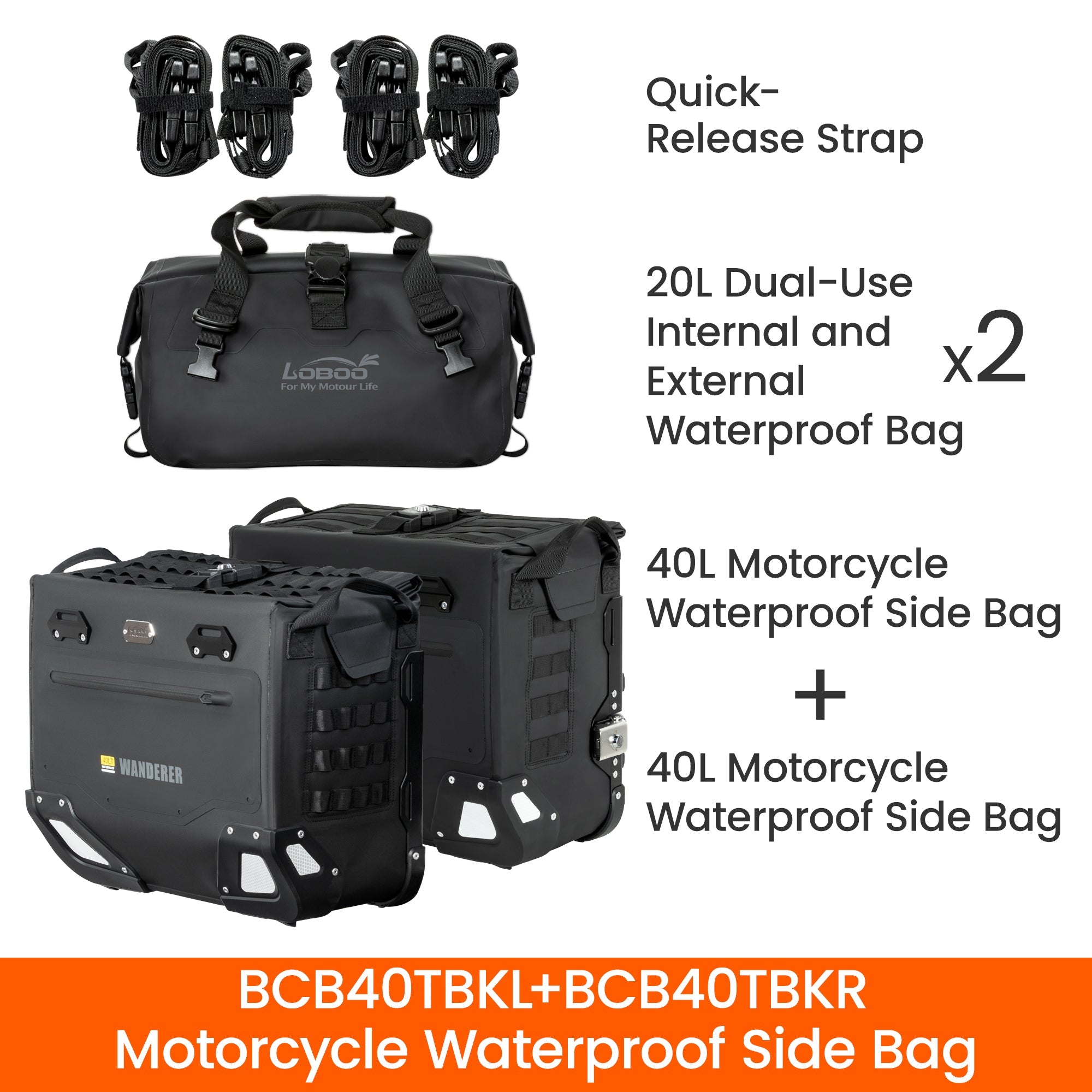 LOBOO Wanderer Waterproof Side Bags (30L/40L) | Quick - Release Soft Pannier System with MOLLE - LOBOO