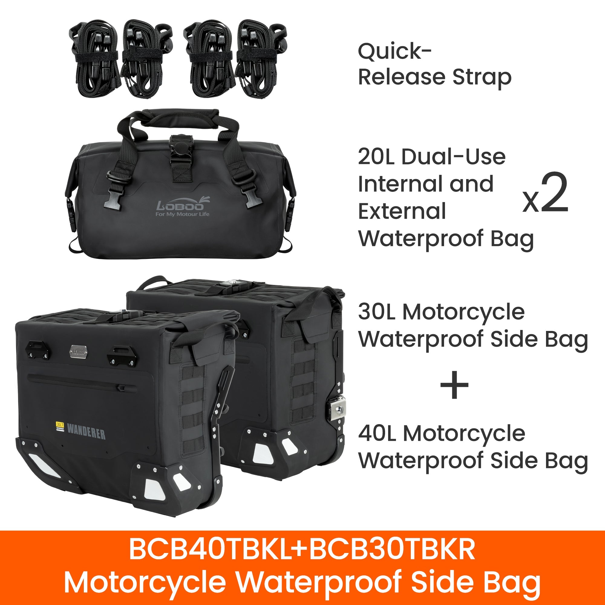 LOBOO Wanderer Waterproof Side Bags (30L/40L) | Quick - Release Soft Pannier System with MOLLE - LOBOO