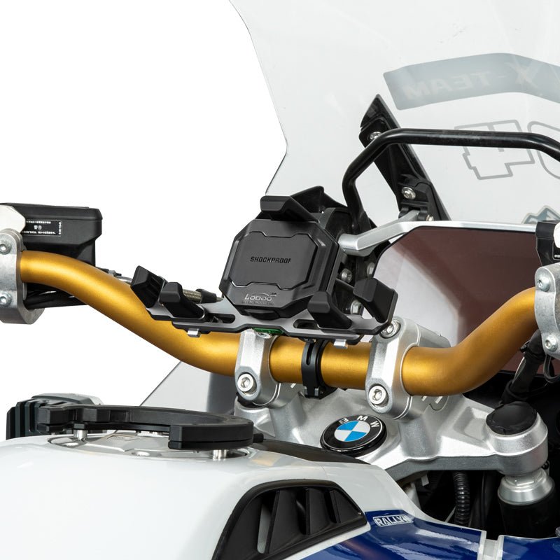 Motorcycle Phone Holder – Magnetic Damping, Auto-Lock Holder with Wired & Wireless Fast Charging, 360° Rotation for Handlebar 22–32mm - LOBOO