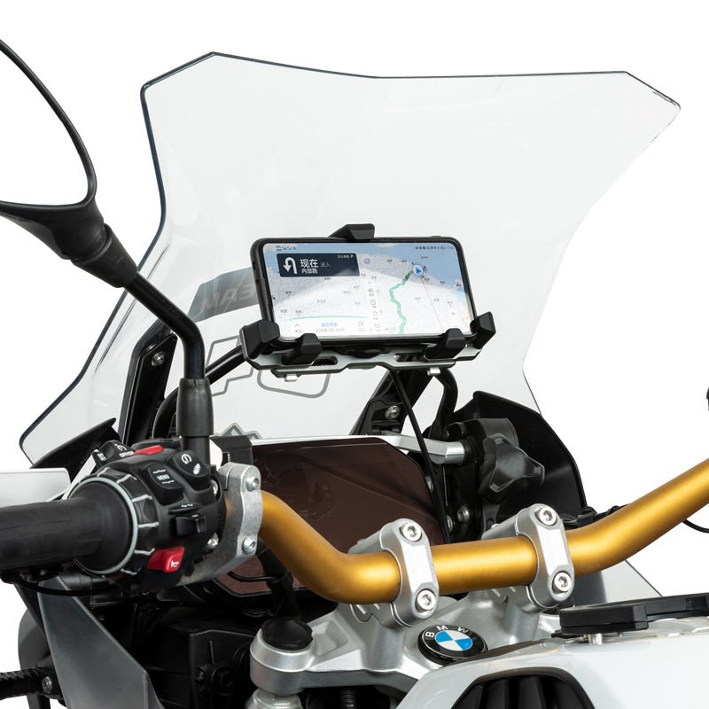 Motorcycle Phone Holder – Magnetic Damping, Auto-Lock Holder with Wired & Wireless Fast Charging, 360° Rotation for Handlebar 22–32mm - LOBOO