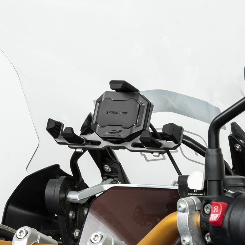 Motorcycle Phone Holder – Magnetic Damping, Auto-Lock Holder with Wired & Wireless Fast Charging, 360° Rotation for Handlebar 22–32mm - LOBOO