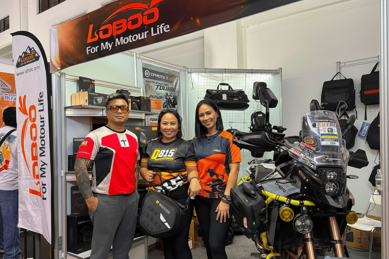 LOBOO dealer booth at Makina MotoExpo Cebu with products on display